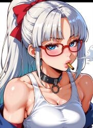 blue_eyes dandadan glasses grandmother hairbun red_glasses seiko_ayase white_hair