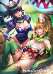 2girls breasts chain_chomp chompette cleavage female female_only looking_at_viewer mario_(series) neoartcore new_super_mario_bros._u_deluxe nintendo piranette piranha_plant super_crown super_mario_bros. thighhighs