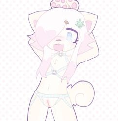 :3 blonde_hair blue_eyes bondage bondage_gear bondage_harness brown_nose canine clit dog_boy dog_ears dog_girl dog_tail drooling drooling_tongue fettie_(oc) furry fursona hairclip legs_apart nipples_covered oc open_mouth pastel pastel_colors pawpads paws pink_hair puppyboy puppygirl pussy pussy_juice pussy_open pussy_out short_hair sweating tied_hands tied_up vanillabambi weed yellow_fur