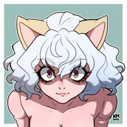 1girls cat_tail catgirl doll_joints eyelashes feline hunter_x_hunter kinkymation lips looking_at_viewer naked naked_female neferpitou nekomimi red_eyes solo solo_female wavy_hair white_hair