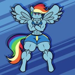 abs could_be_bigger female furry hair looking_at_viewer magenta_eyes muscular_arms muscular_female muscular_legs muscular_thighs my_little_pony my_little_pony_friendship_is_magic needs_larger_breasts needs_more_mass not_big_enough rainbow_dash_(mlp) rainbow_hair squeakimus wings