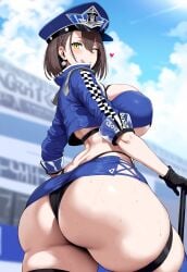 1girls ai_generated ass azur_lane baltimore_(azur_lane) baltimore_(finish_line_flagbearer)_(azur_lane) big_breasts breasts brown_hair female female_focus floox huge_ass huge_breasts large_breasts navel race_queen short_hair thick_thighs thighs yellow_eyes