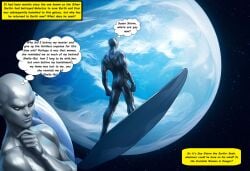 ai_assisted ai_generated alien alien_humanoid alien_male earth edit marvel_comics pondering self_upload selvokaz silver_surfer space story storyline surfboard thought_bubble