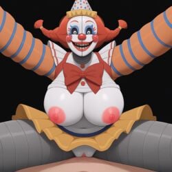 ai_assisted black_background bow clown five_nights_at_freddy's five_nights_at_freddy's:_secret_of_the_mimic jackie_(fnaf) knightnyan nipples party_hat pov pussy robot sex skirt smile straight the_mimic_(fnaf)