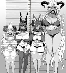 anila_(granblue_fantasy) asanagi bikini fediel_(granblue_fantasy) height_difference horn huge_breasts payila_(granblue_fantasy) tall_female taller_girl tan_body three_sizes