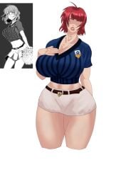 1girls anri_teieri barthone blue_lock cheerleader cheerleader_uniform cleavage exposed_midriff fit_female football_uniform hand_on_breast huge_breasts large_breasts low_cut_top miniskirt red_eyebrows red_hair skirt soccer_uniform solo thick_thighs toned wide_hips