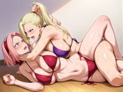 2girls ai_generated catfight competitive competitive_intercourse female female_only hate_sex human ino_yamanaka multiple_girls naruto naruto_(series) naruto_shippuden rivalry rivals sakura_haruno sexfight squeezing_breasts staredown yuri