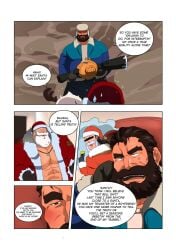 bara big_muscles braum celebrity christmas comic comic_page comic_panel comics dialogue ducka-98 facial_hair gay hair holidays league_of_legends malcolm_graves merry_christmas moustache muscles muscular muscular_male santa_braum santa_costume skin snow_day_graves snowdown_series text