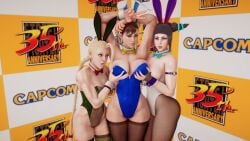 3d 3girls athletic athletic_female bare_shoulders bunny_ears bunny_girl bunnysuit busty cammy_white capcom chun-li cleavage ecchi_fighties female female_focus female_only hourglass_figure juri_han pinup pinup_pose skimpy skimpy_clothes street_fighter street_fighter_v tagme wide_hips