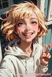 ai_generated blonde_hair cum_on_face cute femboy flipped_hair smile