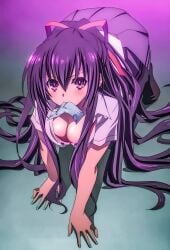 anime_girl bedroom big_breasts black_legwear black_stockings cleavage date_a_live encouraging encouraging_viewer female female_focus female_only grey_skirt happy high_thighs long_hair long_purple_hair looking_at_viewer pale-skinned_female pale_skin pink_bra purple_eyes purple_hair red_ribbon school_uniform schoolgirl seducing seducing_viewer seduction seductive_body seductive_eyes seductive_gaze sexy_pose shiny shiny_breasts shiny_eyes showing_belly showing_bra showing_breasts showing_off showing_off_breasts skirt smile smiling smiling_at_viewer thighhighs thighs yatogami_shido yatogami_tohka