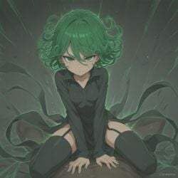 ai_generated aura black_dress civitai clothed clothed_sex clothing cowgirl_position dark-skinned_male dress garter_straps green_eyes green_hair implied_sex legwear one-punch_man sex_under_clothes sex_under_dress sex_under_skirt stockings tagme tatsumaki