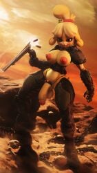 1girls 3d absurd_res accessory animal_crossing anthro armor balls bell big_breasts big_penis blonde_hair blood blood_on_face bodily_fluids boots breasts canid canine canis clothing cock_ring crossover digital_media_(artwork) domestic_dog female female_only footwear genitals gun gynomorph hair hair_accessory hi_res highleg holding_gun holding_object holding_ranged_weapon holding_shotgun holding_weapon humanoid_genitalia humanoid_penis intersex isabelle_(animal_crossing) jewelry knee_pads lamoz571 machine mammal nintendo nipples outdoor_nudity patreon_exclusive pauldron penis penis_accessory penis_jewelry power_armor ranged_weapon shell_casing shih_tzu shoes shotgun shoulder_armor smoking_gun solo source_filmmaker_(artwork) topknot toy_dog vein veiny_penis weapon