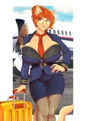 big_breasts flight_attendant fully_clothed galacticmichi katrina_fowler pencil_skirt