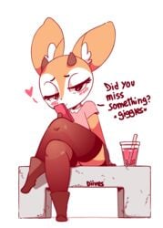 aggressive_retsuko animated anthro blush dialogue diives english_text female female_only fur furry furry_only heart looking_at_viewer pussy sanrio short_playtime smooth_fur solo text thighhighs tsunoda