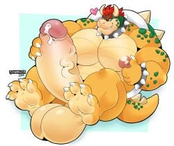 1boy anthro areola balls big_balls big_penis biped bodily_fluids bowser bracelet claws collar erection fingers genital_fluids genitals glans hi_res horn huge_balls huge_cock humanoid_genitalia humanoid_penis hyper hyper_genitalia hyper_penis jewelry koopa male mario_(series) muscular muscular_anthro muscular_male nintendo nipples pecs penis precum scalie schwarzfox solo spiked_bracelet spiked_collar spikes tail vein veiny_penis