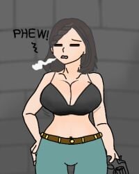 angry black_eyes black_hair female rimworld short_hair tight_clothes tight_clothing