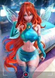 4kids_entertainment big_breasts bloom bloom_(winx_club) blue_skirt fairy female gloves hip_dips hip_focus hips nickelodeon orange_hair rainbow_(animation_studio) sakimichan sexy_hips sexy_pose standing stomach thick_thighs thighs tight_clothing wings winx_club