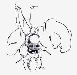 balls beastmilk bovine cattle mammal monochrome muscular navel open_mouth penis what