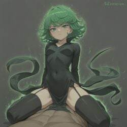 ai_generated ambiguous_penetration aura black_dress civitai clothed clothed_sex clothing cowgirl_position dress garter_straps green_eyes green_hair implied_penetration implied_sex legwear one-punch_man pelvic_curtain sex_under_clothes sex_under_dress sex_under_loincloth sex_under_skirt stockings tagme tatsumaki