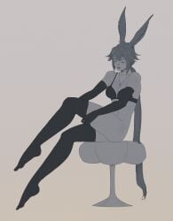 bra brown_skin bunny_girl dark_hair final_fantasy final_fantasy_xii final_fantasy_xiv long_hair monochrome stockings thyra_kurama viera