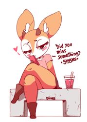 aggressive_retsuko animated anthro blush dialogue diives ear english_text female female_only fur furry furry_only heart horns looking_at_viewer panties sanrio short_playtime smooth_fur solo tease text texting tsunoda