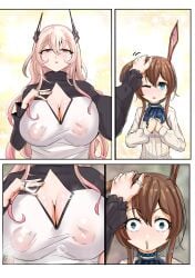 1futa 1girls adopted_(lore) adopted_daughter adoptive_mother adoptive_mother_and_adoptive_daughter age_difference amiya_(arknights) arknights big_breasts breast_focus brown_hair bunny_ears bunny_tail caressing caressing_head cleavage curvy_female huge_breasts imminent_incest imminent_rape imminent_sex light-skinned_female looking_at_breasts mature_female mommy mother_and_child mother_and_daughter neuron_activation neuron_activation_(meme) nipples_visible_through_clothing peng petite_female pink_hair ponytail shocked_expression size_difference theresa_(arknights) woman_focus younger_female