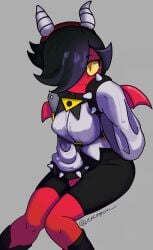 1girls black_hair brawl_stars colette_(brawl_stars) demon demon_girl demon_horns female impie_colette_(brawl_stars) red_skin sfw short_hair succubus wings