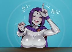 ai_generated big_ass big_breasts cape curvy dc dc_comics female female_focus goth goth_girl leotard loser loser_gesture raven_(dc) rcos sexy solo solo_female solo_focus