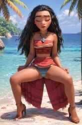 1girls ai_generated anklet artist_name bare_shoulders beach black_hair blurry blush breasts closed_eyes collarbone dark-skinned_female dark_skin day disney disney_princess facing_viewer forehead full_body hi_res high_heels jewelry lips long_hair moana moana_2 moana_waialiki necklace ocean outdoors palm_tree panties progenarts red_skirt sandals sarong sitting skirt sky solo spread_legs strapless swimsuit toenails toes tree tube_top underwear water web_address