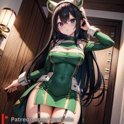 1girls big_breasts breasts dress henhalla solo solo_female tsuyu_asui young younger_female