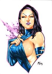 1girls 2018 betsy_braddock big_breasts blue_clothing breasts clothing clothing_aside clothing_lift color colored dated ed_benes_studio energy erect_nipples excalibur_(marvel_comics) facing_viewer female female_focus female_only fred_benes hair homo_superior humanoid large_breasts long_hair looking_at_viewer marvel mutant nipples nipples_visible_through_clothing psylocke purple_aura purple_eyes purple_hair purple_lips purple_lipstick sideboob signature solo solo_female straight_hair superheroine telepath tight_clothing uncensored white_background x-men