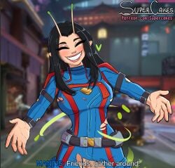 2d areolae big_breasts female fully_clothed futanari futanari_only guardians_of_the_galaxy hug_invitation hugging mantis_(marvel) mantis_(marvel_rivals) marvel marvel_rivals nude_version_available pov smile supercakes torn_clothes torn_clothing