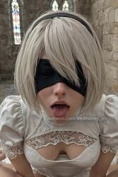 1girls ahe_gao ai_generated animated blindfold nier nier:_automata nier_(series) nier_replicant panting photorealism photorealistic realistic redhoney.ai tagme tongue tongue_out video waiting_for_cum white_hair yorha_2b