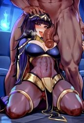 1boy 1girls abs ai_generated aipandart bare_legs bare_thighs big_breasts big_penis black_hair blush color dark-skinned_male dark_skin female fire_emblem fit_female hi_res interracial large_breasts licking licking_penis light-skinned_female light_skin long_hair looking_at_viewer male male/female muscles muscular muscular_female muscular_male nintendo purple_eyes tharja_(fire_emblem) thick_thighs