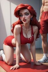 ai_generated ariel ariel_(the_little_mermaid) cum cum_on_face facial sports_bra