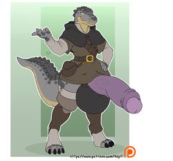 anthro balls big_balls clothed clothing crocodile crocodilian half-erect huge_balls humanoid_penis hyper hyper_balls hyper_penis kesh_(talash) looking_at_viewer male male_only penis reptile scalie smile solo standing thick_thighs uncut vein veyll wide_hips