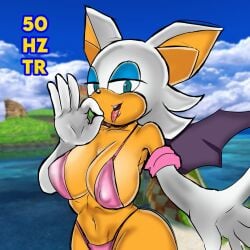 2d 2d_(artwork) anthro bat bat_wings beach big_breasts big_butt bikini fellatio_gesture female green_eyes rouge_the_bat seductive sega skimpy sonic_(series) sonic_the_hedgehog_(series) suggestive_gesture