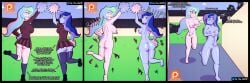 2girls accidental_exposure angry_face ass assisted_exposure blue_body blue_hair blush blush breasts cheerleader cheerleader_uniform crowd embarrassed embarrassed_nude_female enf equestria_girls forced_exposure humiliation large_breasts my_little_pony naked naked_female outdoor_nudity oz_the_freak plump_ass princess_celestia_(mlp) princess_luna_(mlp) public_humiliation public_nudity rainbow_hair ripped_clothing streaking suddenly_naked uniform wardrobe_malfunction white_body