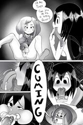 absurdres ahe_gao areolae ass balls big_ass big_penis breasts comic cum cum_in_ass cum_in_mouth cum_inside fellatio female full-package_futanari futa_on_female futanari gomentai intersex legs manga monochrome my_hero_academia nipples ochako_uraraka oral penis pussy speech_bubble testicles text tongue tongue_around_penis tongue_wrap tonguejob tsuyu_asui