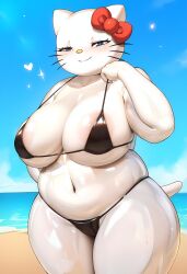 ai_generated anthro anthro_only anthrofied areola areola_slip beach bedroom_eyes big_breasts bikini black_bikini black_clothing black_swimwear blue_eyes bow_ribbon breasts breasts_bigger_than_head busty clothing collarbone curvaceous curvy curvy_body curvy_female curvy_figure deep_navel domestic_cat eyelashes felid feline felis female female_anthro female_focus female_only furry furry_female furry_only glistening glistening_body hello_kitty hello_kitty_(character) hello_kitty_(series) hi_res hips_wider_than_shoulders huge_breasts javvy kitty_white mammal micro_bikini mostly_nude mostly_nude_female narrowed_eyes navel oiled oiled_body oiled_skin outside red_ribbon sanrio seaside seductive seductive_smirk shiny_skin slightly_chubby smile smiling_at_viewer solo stable_diffusion swimwear thick_arms thick_thighs thong thong_bikini underwear voluptuous voluptuous_female white_body wide_hips