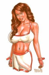 brown_eyes brown_hair bulge_through_clothing elizabeth_pelayo futa_only futanari gym_clothes kevin_j_taylor large_breasts large_penis