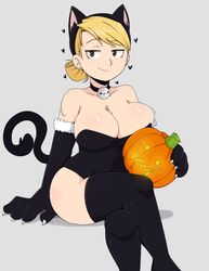 big_breasts blonde_hair breasts cleavage female female_only fullmetal_alchemist jinu large_breasts looking_at_viewer riza_hawkeye solo thighhighs