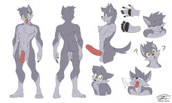 ? ahe_gao ass balls canine canine cum drooling flaccid fur green_eyes grey_fur hardtones looking_pleasured mammal model_sheet muscular naughty_face penis rutmutt saliva