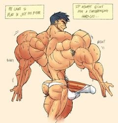 1boy abs biribeast_(artist) bulge male male_only muscles penis sweat underwear underwear_only