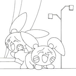 all_fours ambiguous_gender anthro ass black_and_white closed_eyes duo feet furry interspecies long_ears minum monochrome nintendo nude open_mouth pasaran paws plusle pokémon_(species) pokemon pokemon_(species) pokemon_rse rodent sex simple_background source_request tail tongue video_games white_background