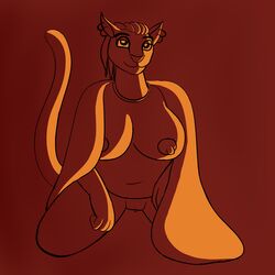 anthro bedding big_breasts blanket braided_hair breasts clitoris crocodilianbooty ear_piercing feline female fur hair jewelry khajiit kneeling looking_at_viewer mammal necklace nipples piercing pussy simple_background slightly_chubby solo the_elder_scrolls video_games