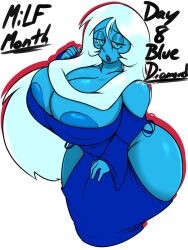 1girls areola areola_slip areolae big_breasts blue_body blue_diamond_(steven_universe) blue_eyes blue_hair blue_nipples breasts cartoon_network cleavage clothed clothing dress female female_focus female_only huge_breasts humanoid jyto large_breasts long_hair looking_at_viewer mostly_clothed nipple_bulge nipple_slip nipples no_bra no_panties open_mouth revealing_clothes simple_background solo solo_female standing steven_universe thick_thighs voluptuous wide_hips