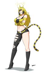 1girls abs blonde_hair breasts devil-v electabuzz female female_only huge_breasts humanized_pokemon moemon monster_girl original_character personification pokemon text watermark