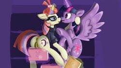 blush book female flying friendship_is_magic jbond levitation library magic moondancer_(mlp) my_little_pony pussy twilight_sparkle_(mlp) yuri